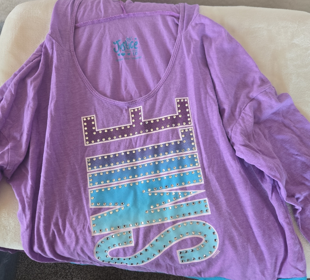 Justice Lavender Hooded Top with Blue and Silver Accents